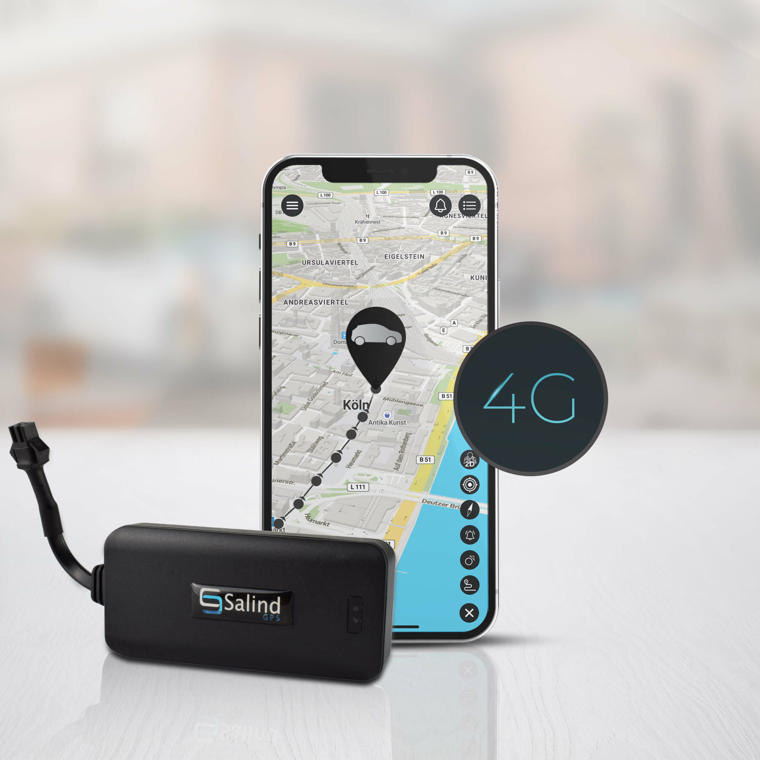 SALIND GPS-Tracker Auto mit Direktanschluss an KFZ-Batterie Live-Ortung/Online-Ortung 12-24V 
