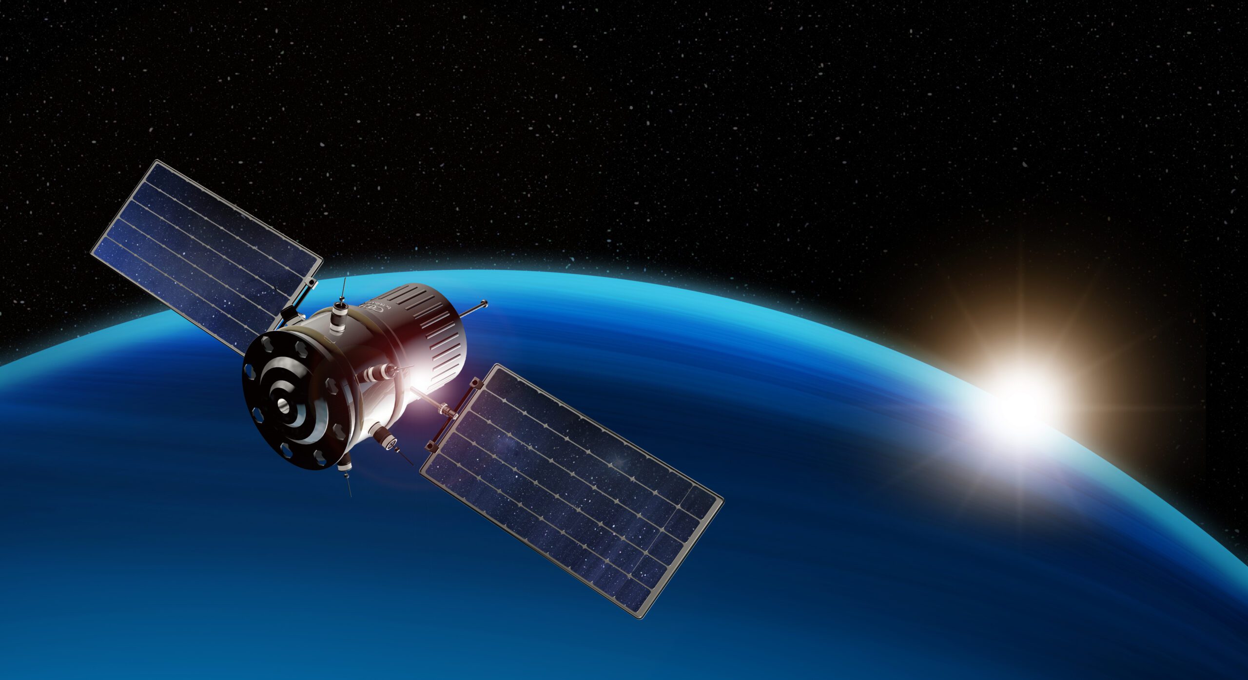 Global Satellite Navigation System scaled - 3d illustration of satellite orbiting the earth