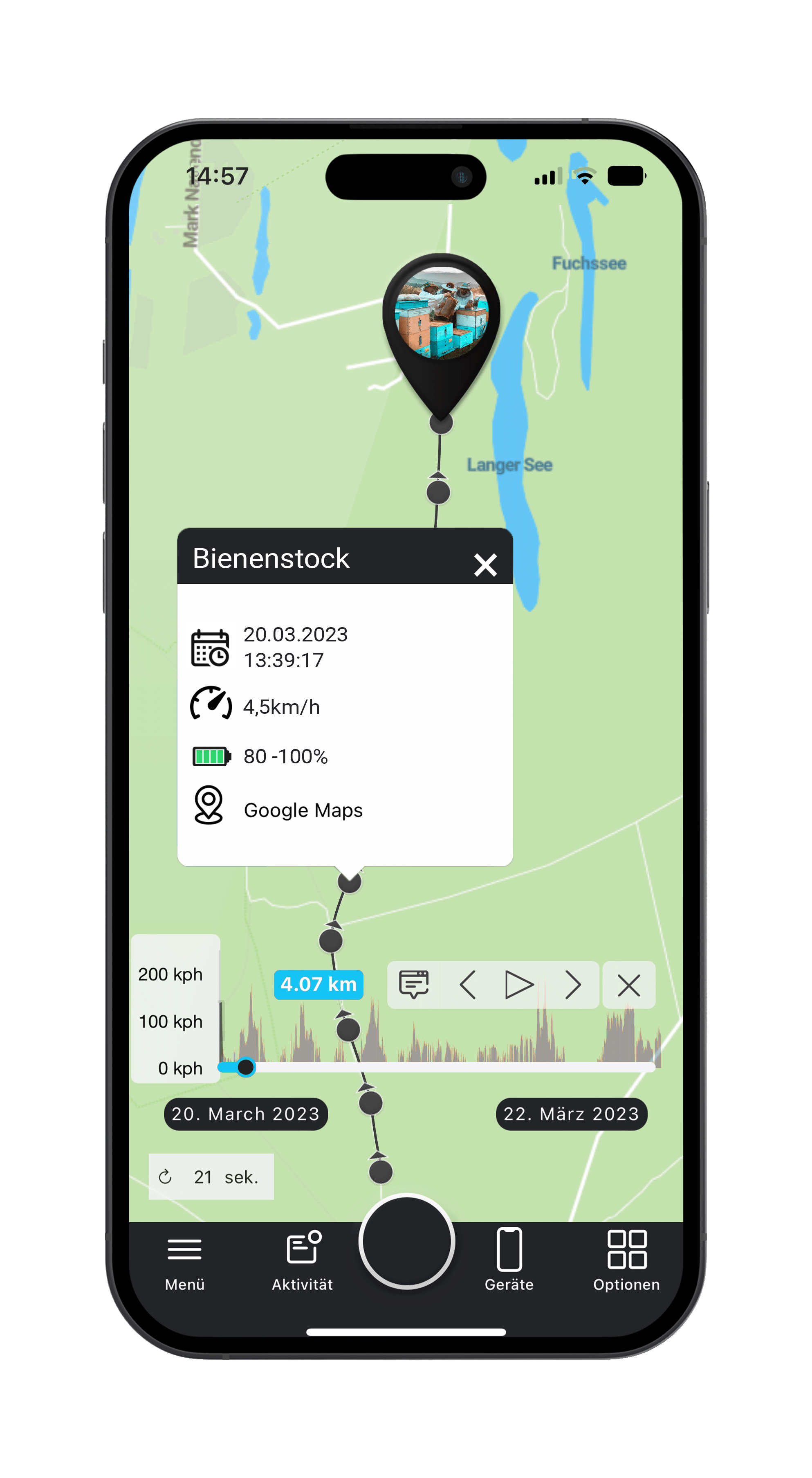 Salind Handy Mockup Streckenaufzeichnung Bienen im FINDER Portal