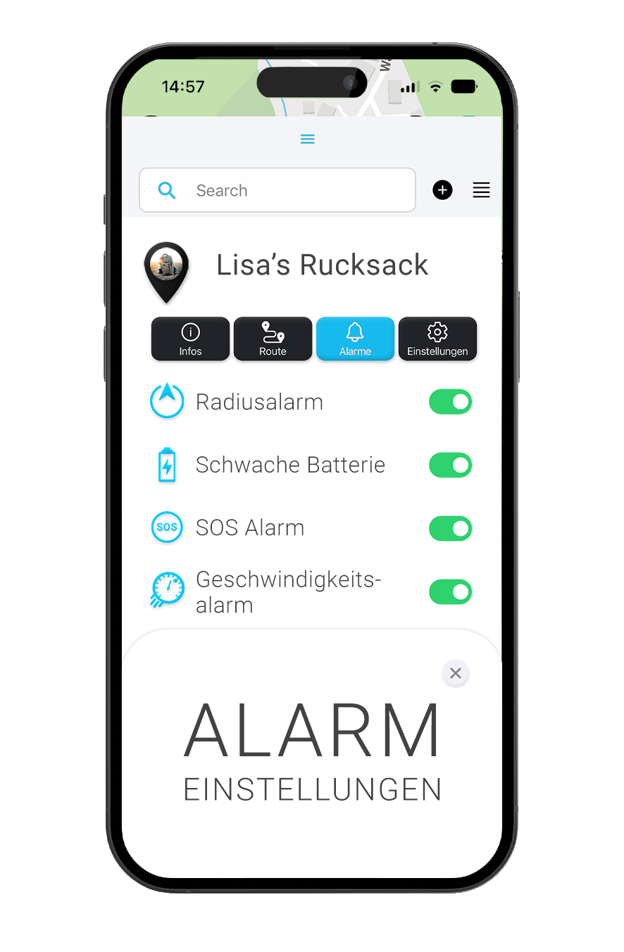 Salind Handy Mockup Alarm Einstellungen Schulranzen im FINDER Portal