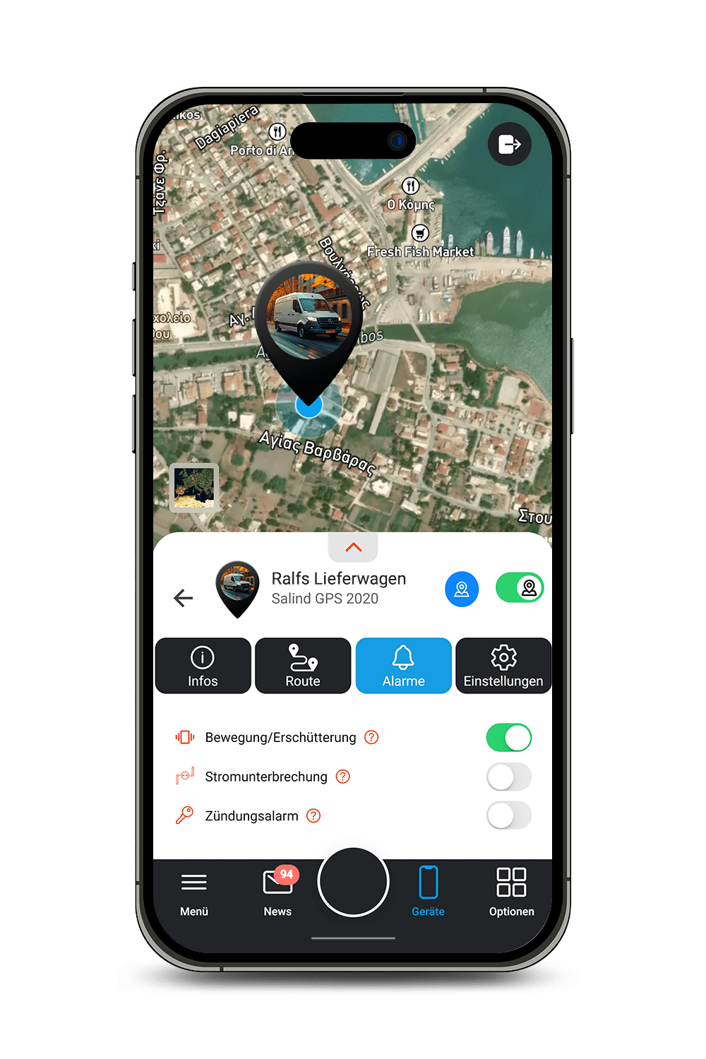 Mockup Salind GPS Alarmbenachrichtigungen Einstellungen