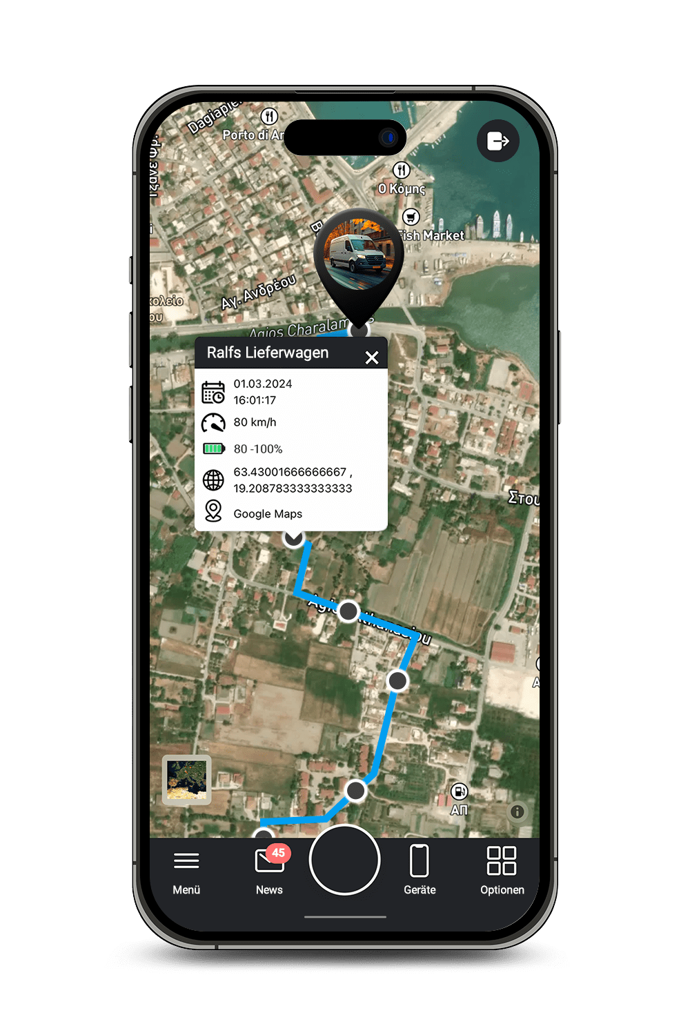 Mockup Salind GPS Fahrzuegverfolgung