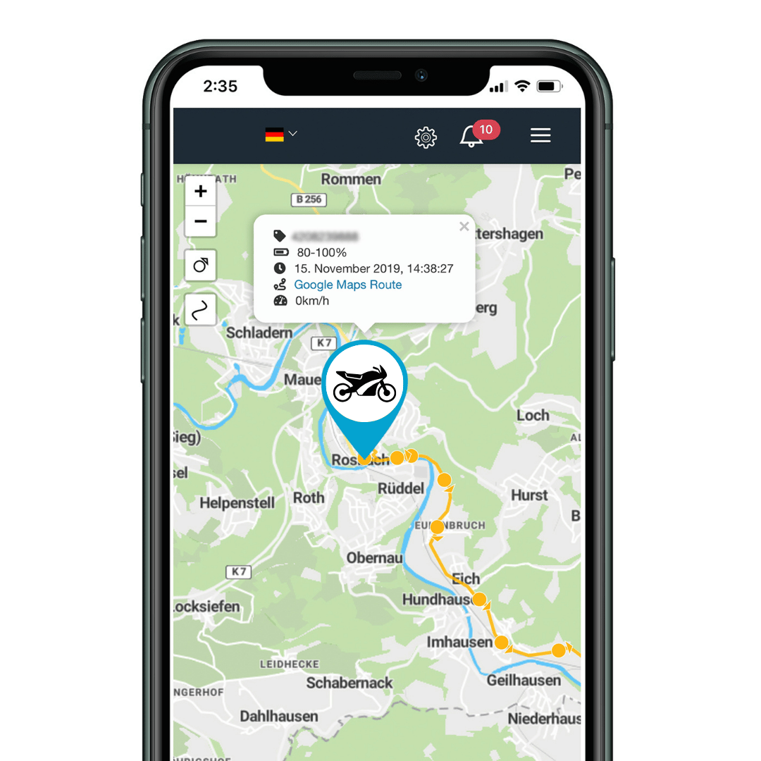 Motorrad GPS Tracker Streckenansicht - GPS Tracker Motorrad - Tracking f&uuml;r&acute;s Motorrad kaufen